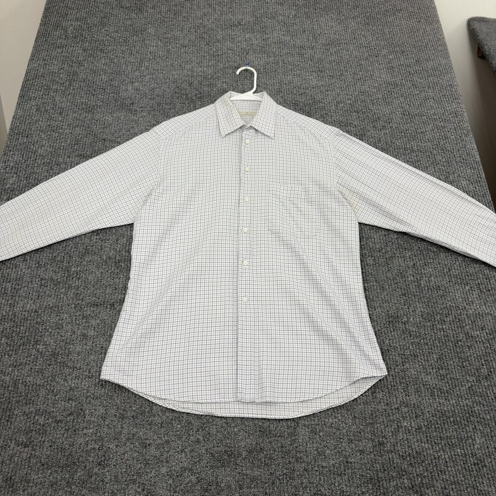 Ermenegildo Zegna Shirt Mens 15.5 White Cotton Plaid Long Sleeve Button Up Lux